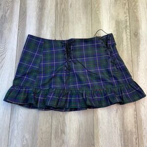 Tunnel Vision Vivienne Mini Skirt Womens Large Green Blue Plaid Cotton